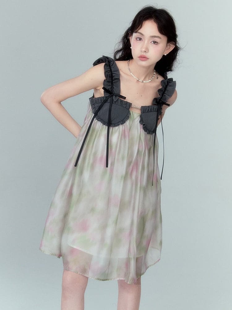 Chiffon Puffy Dress With Frill Straps - chiclara