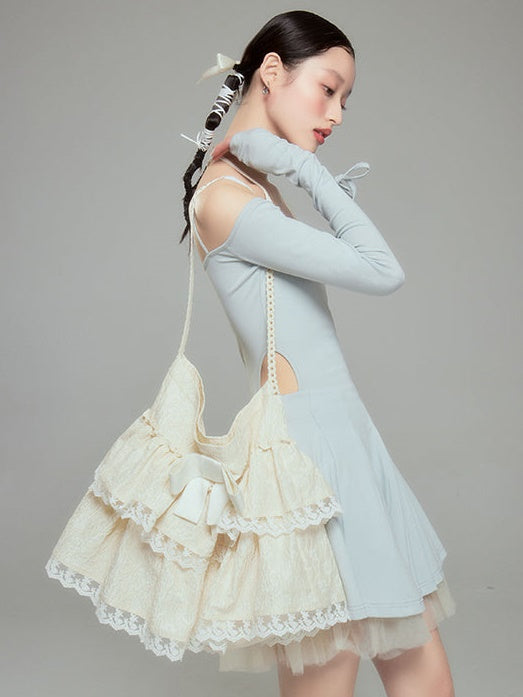 Lace Frill Bowknot Bag - chiclara