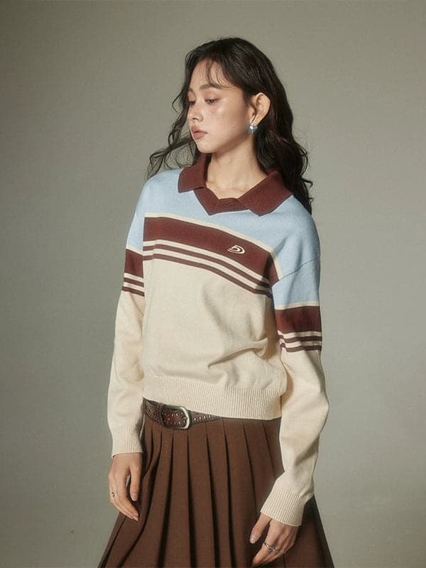 Contrast Border College Polo Top - chiclara