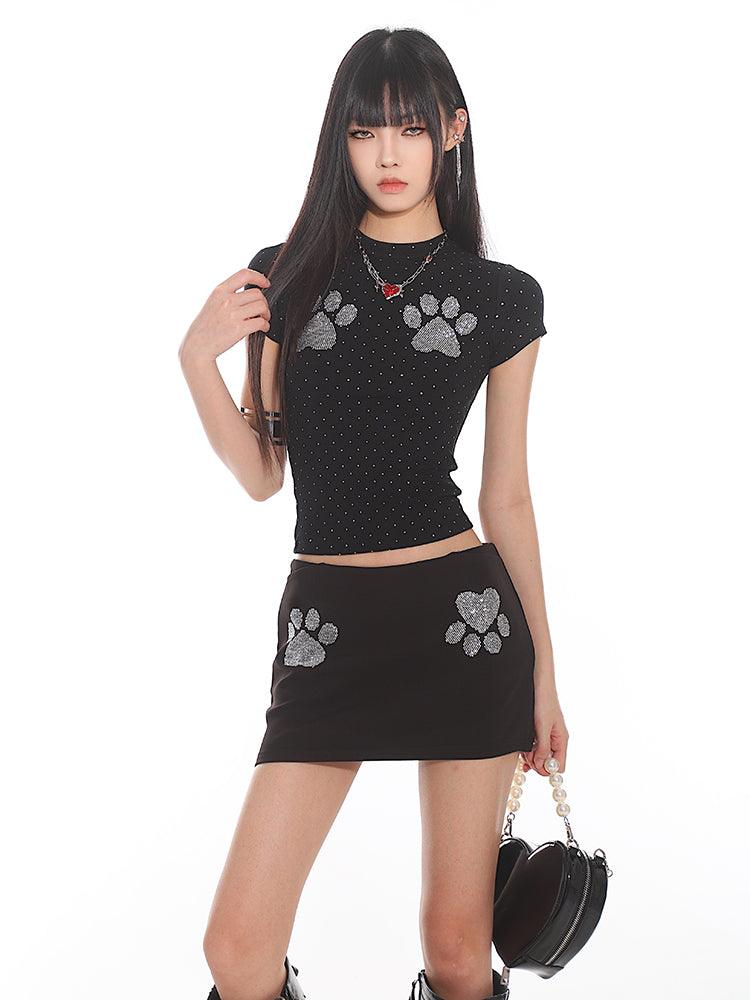 Cat Paw Print Fitted Short Sleeve Tee - chiclara