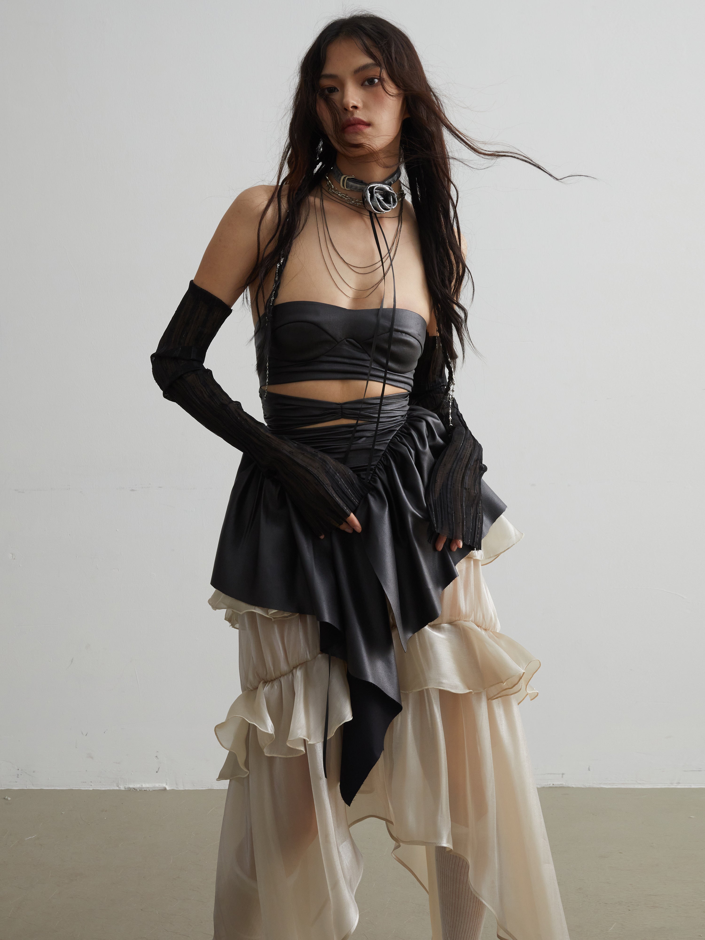 Elegant Ruffled Matte Pu Leather Crop Top - chiclara