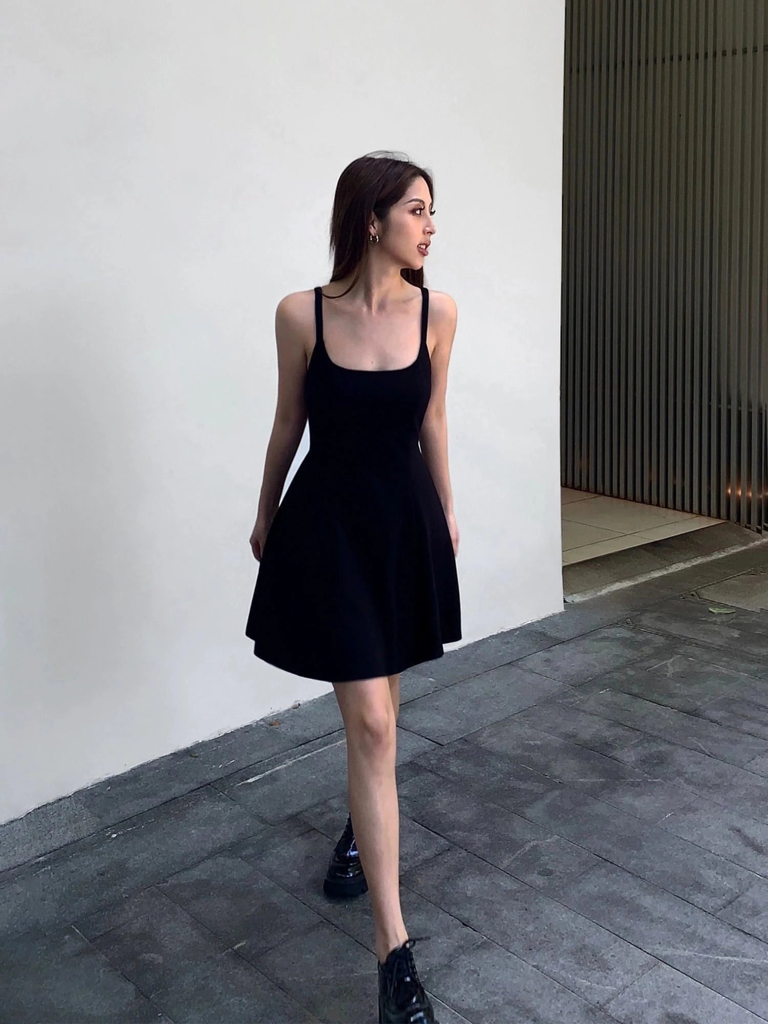 Summer Collection: Black Square-Neck A-Line Dress - chiclara