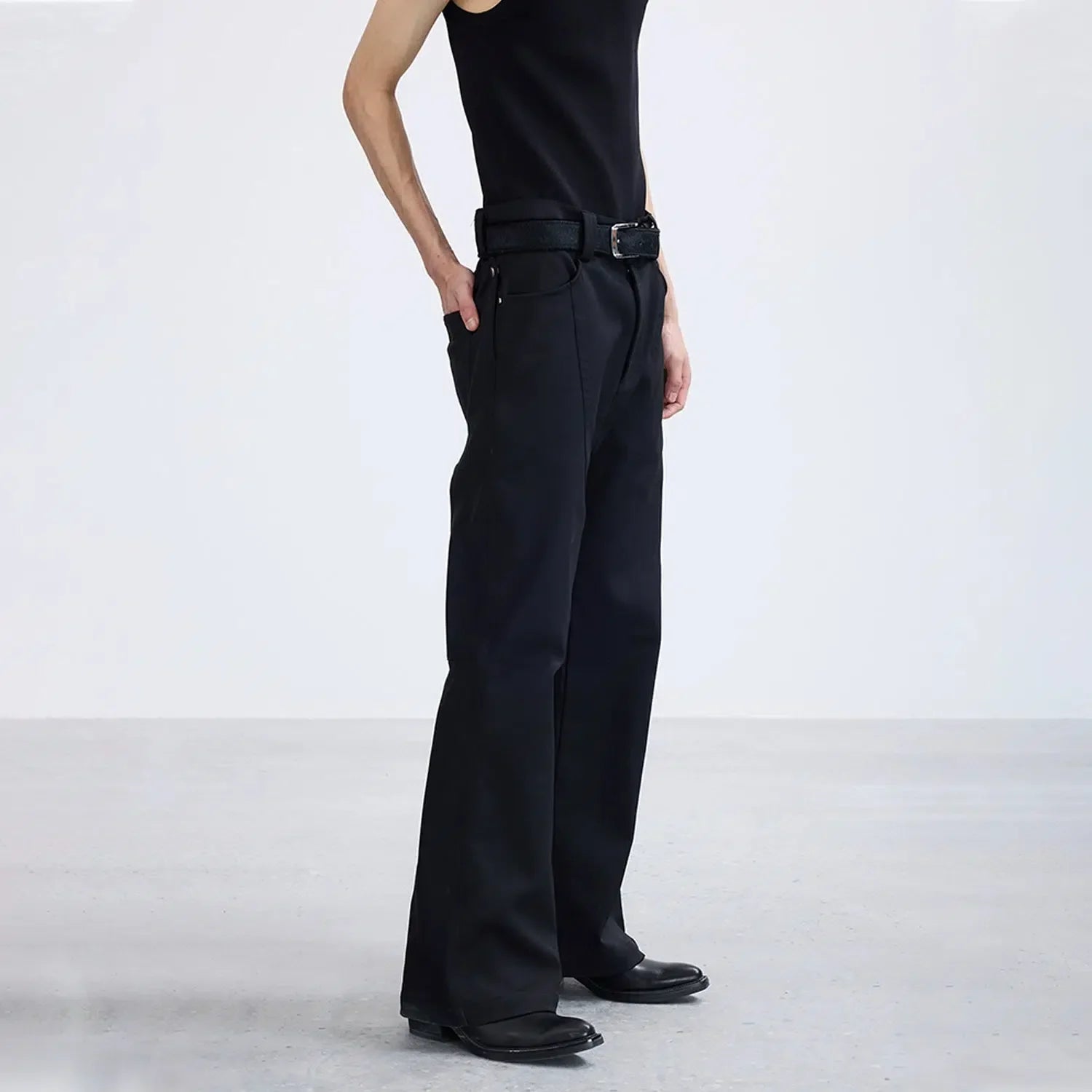 Loose Fit Flare Pants with Metal Buttons - chiclara