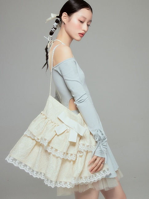 Lace Frill Bowknot Bag - chiclara
