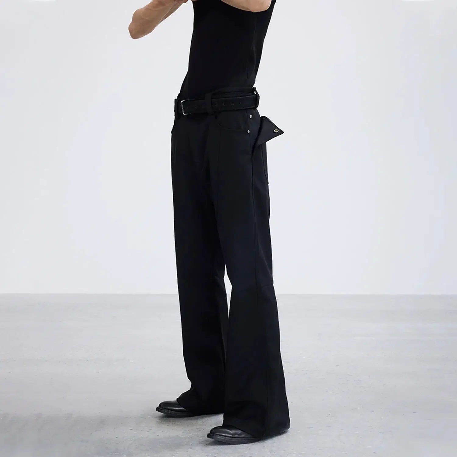 Loose Fit Flare Pants with Metal Buttons - chiclara