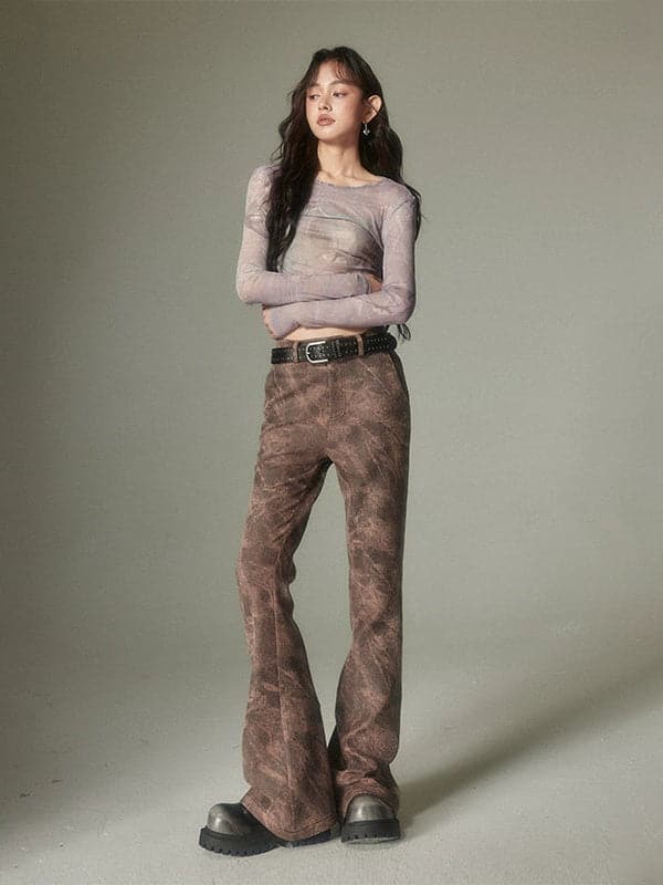 Washed Denim Micro-Flare Jeans - chiclara