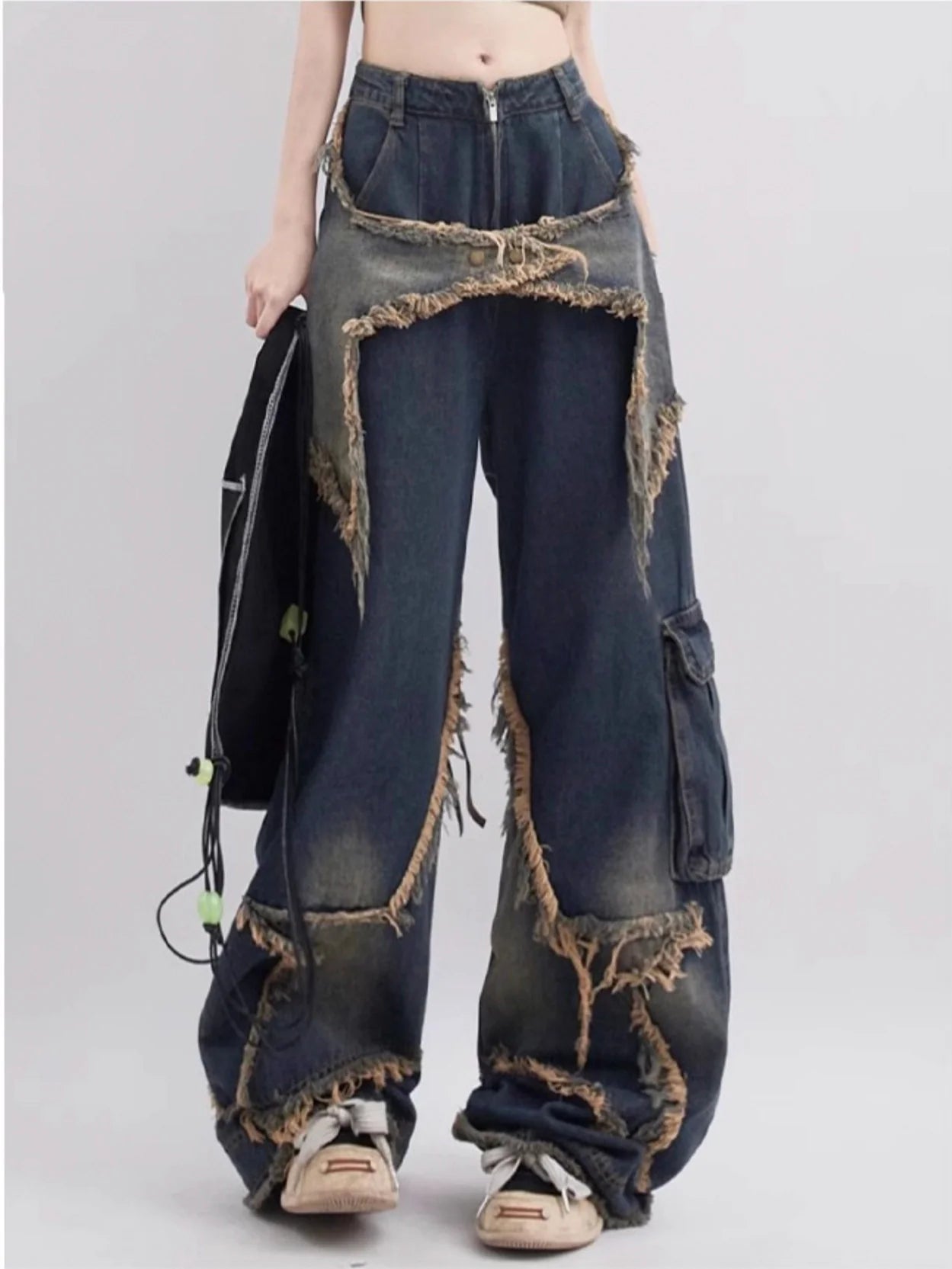 Star Patch Embroidered Distressed Jeans - chiclara