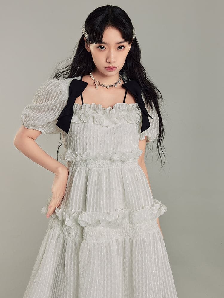Bow Mesh Long Dress - chiclara