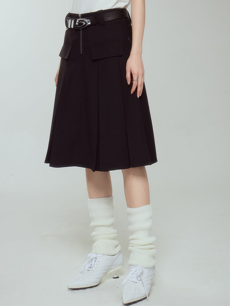 Pleated Skirt With Middle Zipper - chiclara