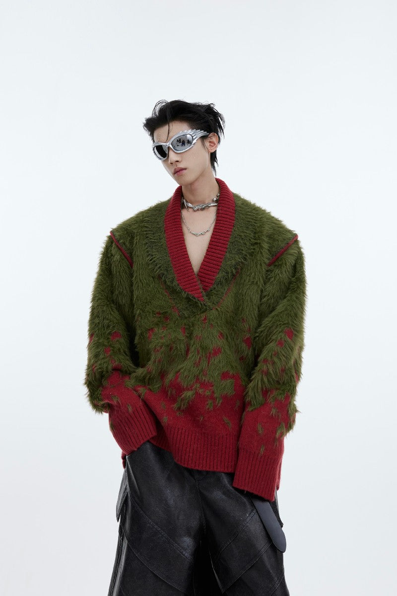 Gradient V-Neck Knit Sweater - chiclara